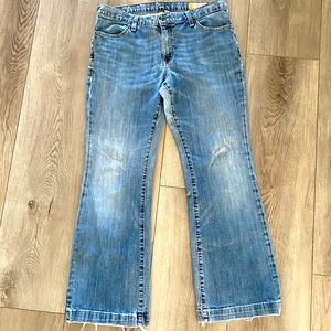 Perfectly distressed size 12  GAP ankle flair stretch jeans